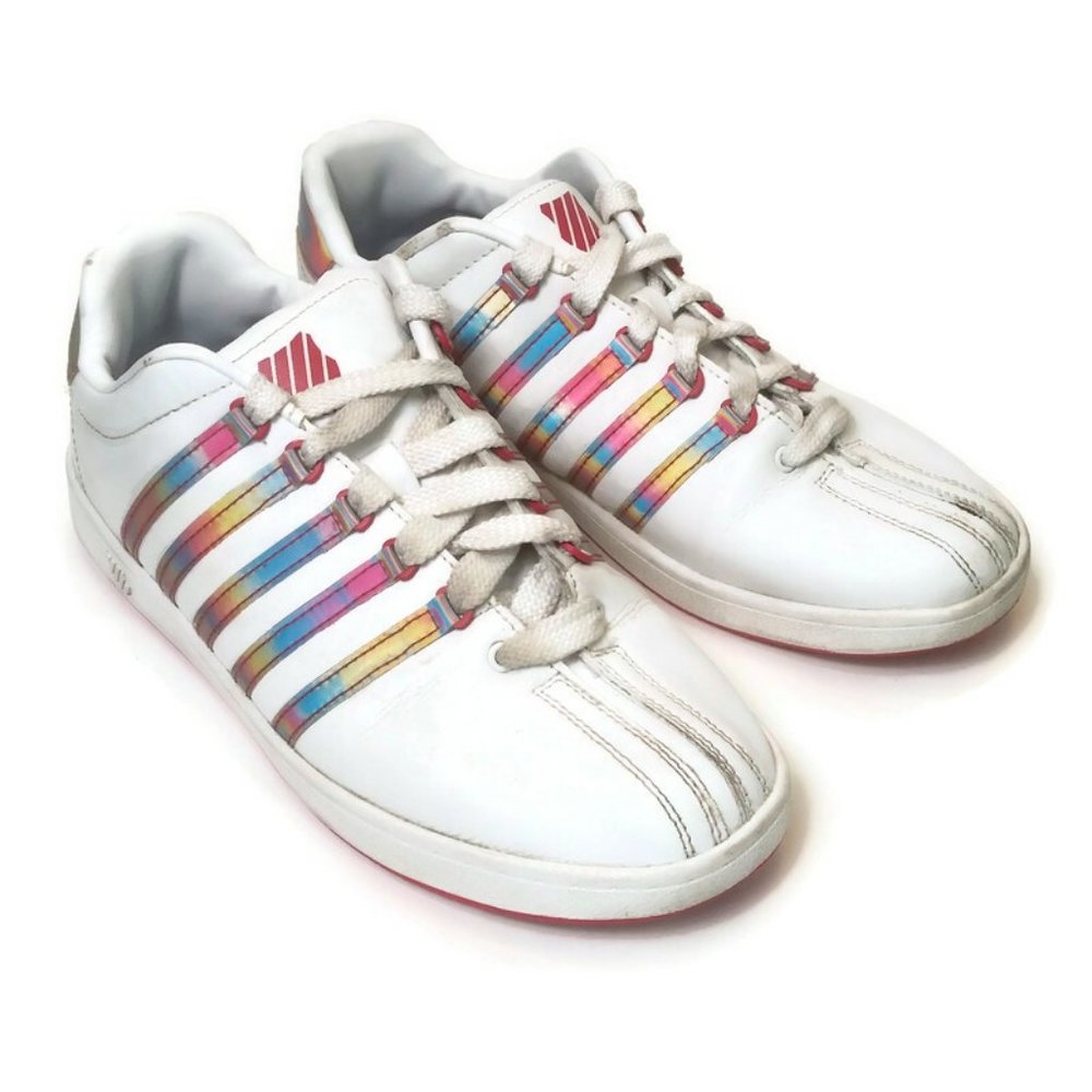 K Swiss Classic Vn Varsity Low White Rainbow Stripe Shoes Mens Size 7M 83343-172